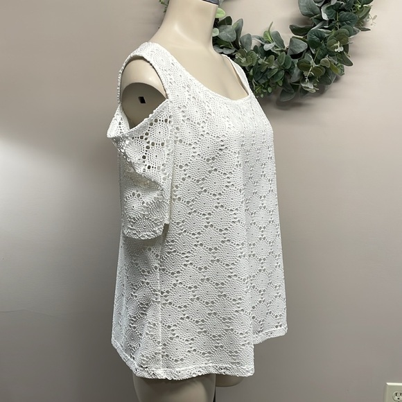 NWT Nine West Short Sleeve Cold Shoulder Crochet Lace Blouse L - Picture 5 of 15